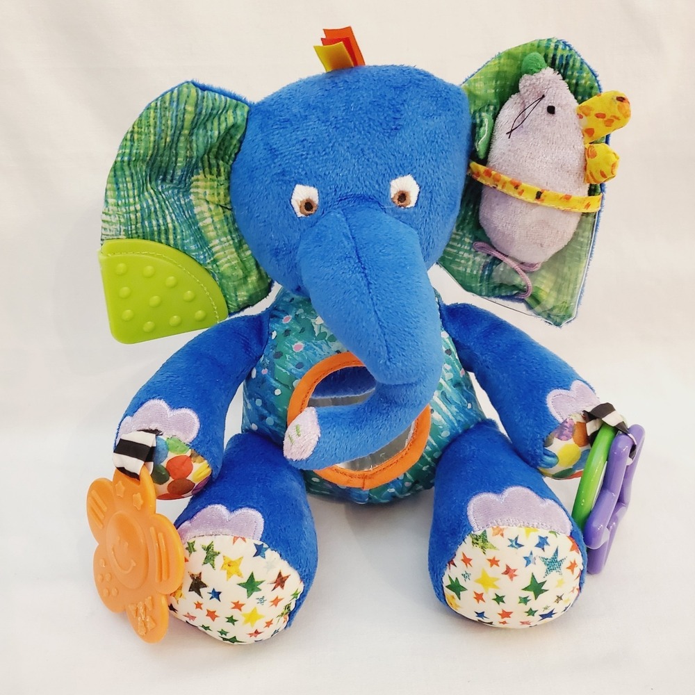 Eric Carle Blue Elephant‎ Baby Toy Krinkle Squeak Rattle Mirror Toy